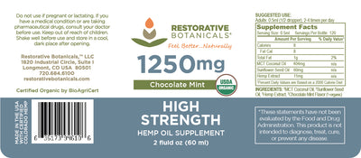 High Strength 1250mg Broad Spectrum Hemp Extract - Chocolate Mint Flavor