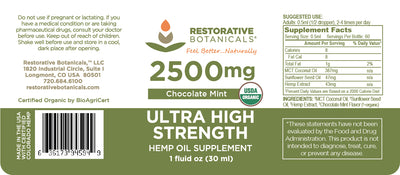 Ultra High Strength 2500mg  Broad Spectrum Hemp Extract - Chocolate Mint Flavor