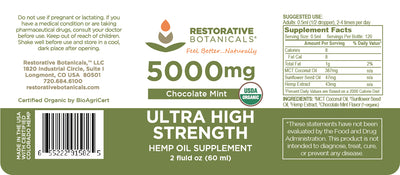 Ultra High Strength 5000 mg  Broad Spectrum Hemp Extract - Chocolate Mint Flavor