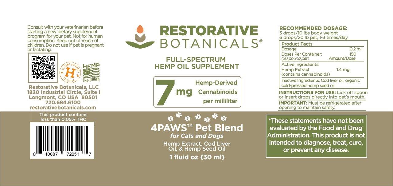 4Paws PET Blend™ Hemp Oil Extract - Restorative Botanicals