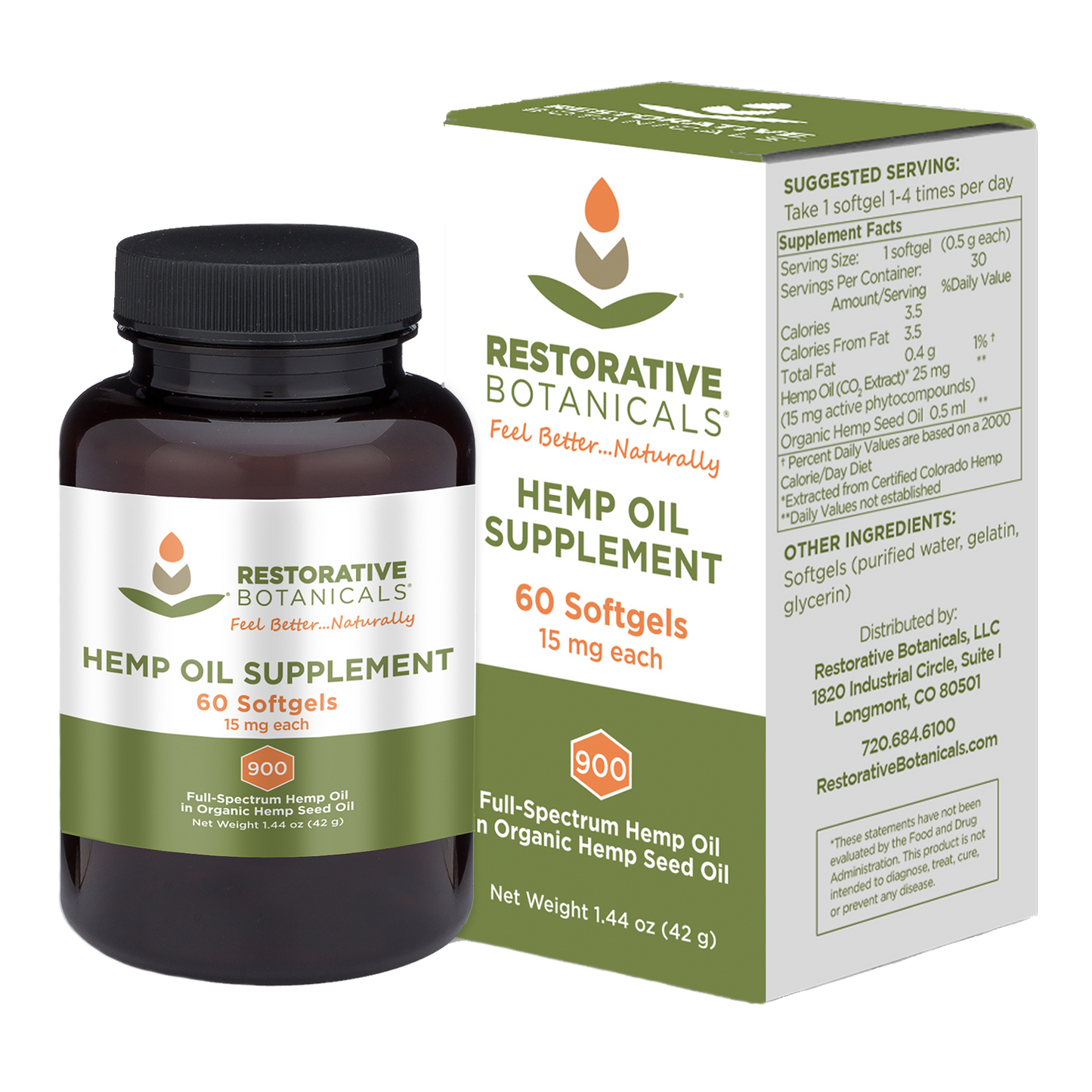 Hemp Oil Supplement Softgels - 15mg/gel - Restorative Botanicals