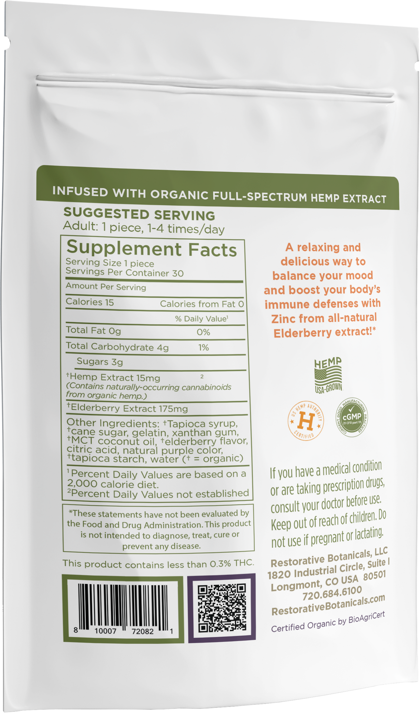 Bolder Elderberry Gummies™ w/ Zinc Hemp Extract Supplement 30ct (10 mg/piece)
