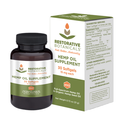 Full-Spectrum Hemp Oil Supplement Softgels (15mg/gel)